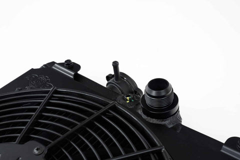 CSF 92-00 Honda Civic Half Radiator w/-16AN & Slip-On Fittings/12in SPAL Fan & Shroud - Black Finish CSF 92-00 Honda Civic Half Radiator w/-16AN & Slip-On Fittings/12in SPAL Fan & Shroud - Black Finish