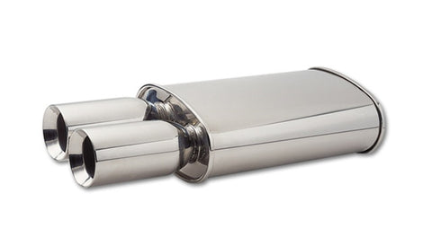 Vibrant StreetPower Turbo Oval Muffler w/ Dual 3.5in Round Tips Straight Cut Bev Edge Vibrant StreetPower Turbo Oval Muffler w/ Dual 3.5in Round Tips Straight Cut Bev Edge