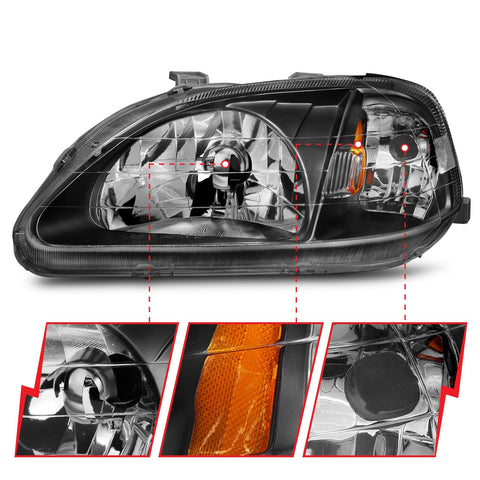 1999-2000 Honda Civic Headlights (Black Housing) 1999-2000 Honda Civic Headlights (Black Housing)