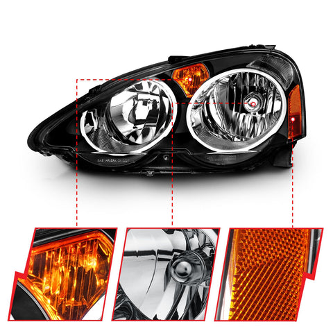 2002-2004 Acura Rsx Headlights Black Housing (DC5 Type R Style) 2002-2004 Acura Rsx Headlights Black Housing (DC5 Type R Style)
