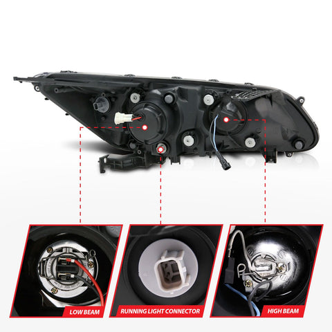 2013-2015 Honda Accord Projector Headlights w/ U-Bar (Black Housing) 2013-2015 Honda Accord Projector Headlights w/ U-Bar (Black Housing)