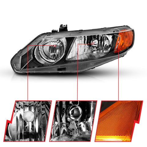 2006-2011 Honda Civic 4 Door Headlight Black Housing (OEM Replacement) 2006-2011 Honda Civic 4 Door Headlight Black Housing (OEM Replacement)