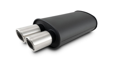 Vibrant Streetpower Flat Blk Muffler 9.5x6.75x15in Body 3in Tip OD w/Dual Angle Tips