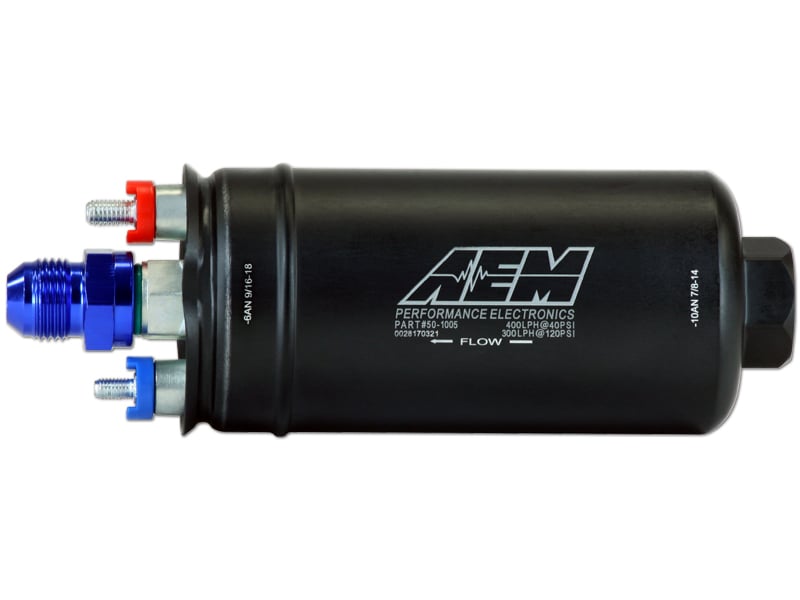 AEM 380LPH High Pressure Inline Fuel Pump -6AN Female Out, -10AN Female In