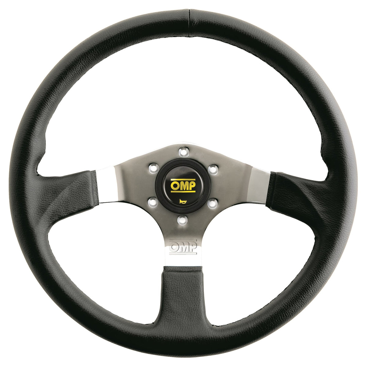 OMP Asso Flat Steering Wheel w/ 3 Steel Spokes (350mm) - Large Leather (Black)