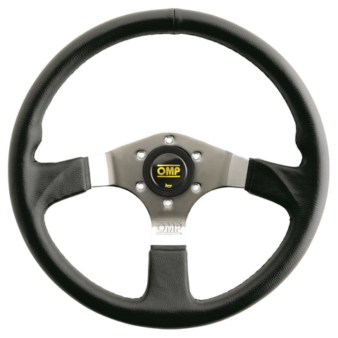 OMP Asso Flat Steering Wheel w/ 3 Steel Spokes (350mm) - Large Leather (Black)