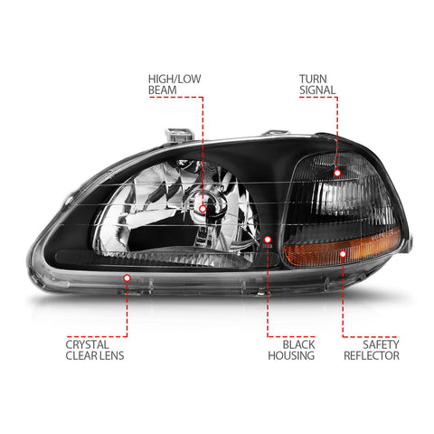 1996-1998 Honda Civic Headlights (Black Housing)