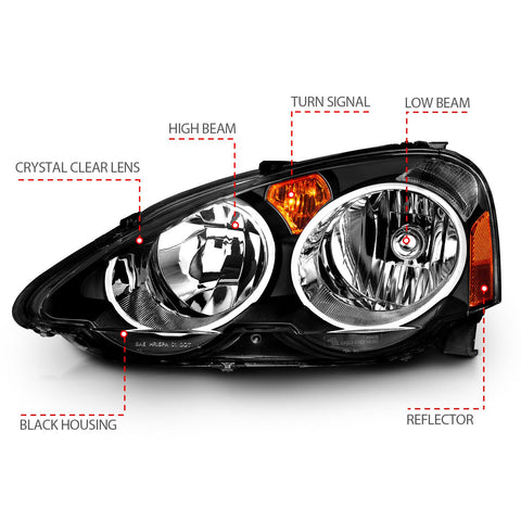 2002-2004 Acura Rsx Headlights Black Housing (DC5 Type R Style)