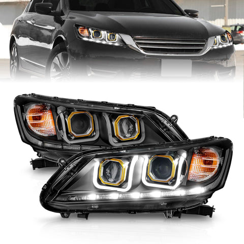 2013-2015 Honda Accord Projector Headlights w/ U-Bar (Black Housing)