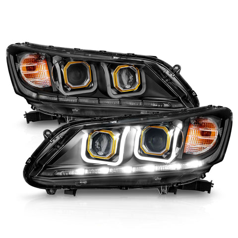 2013-2015 Honda Accord Projector Headlights w/ U-Bar (Black Housing)