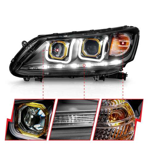 2013-2015 Honda Accord Projector Headlights w/ U-Bar (Black Housing)