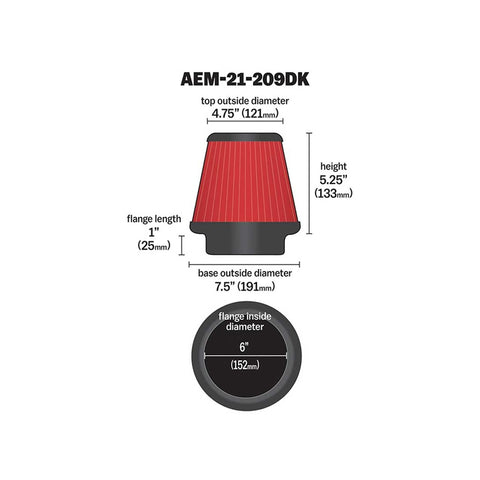 AEM 6 inch x 5 inch DryFlow Conical Air Filter