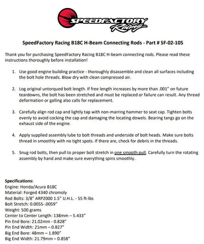 SpeedFactory Racing B18C Forged Steel H-Beam Connecting Rods