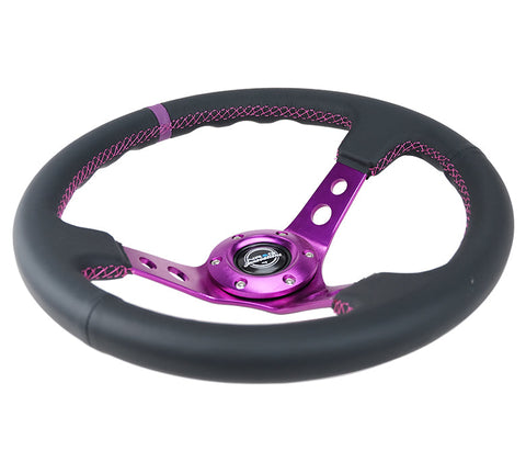 NRG 350MM 3" DEEP DISH WITH HOLES LEATHER