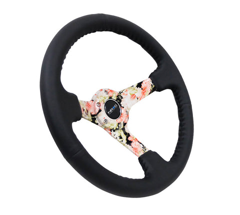 NRG 350MM DEEP DISH STEERING WHEEL LEATHER SOLID SPOKE