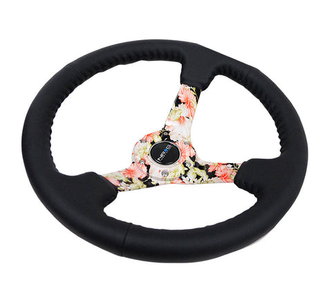 NRG 350MM DEEP DISH STEERING WHEEL LEATHER SOLID SPOKE