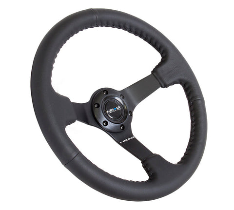 NRG 350MM DEEP DISH STEERING WHEEL LEATHER SOLID SPOKE