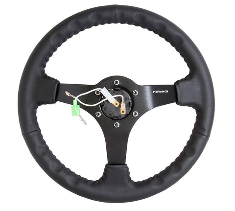 NRG 350MM DEEP DISH STEERING WHEEL LEATHER SOLID SPOKE