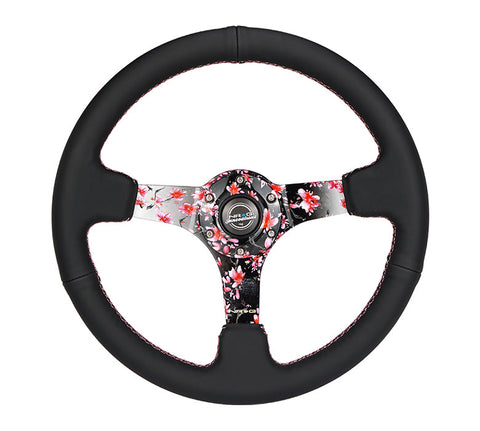 NRG 350MM DEEP DISH STEERING WHEEL LEATHER SOLID SPOKE