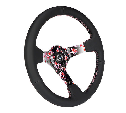 NRG 350MM DEEP DISH STEERING WHEEL LEATHER SOLID SPOKE