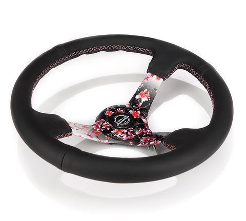 NRG 350MM DEEP DISH STEERING WHEEL LEATHER SOLID SPOKE