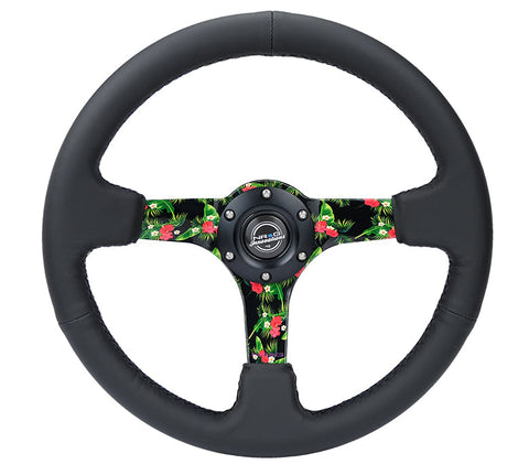 NRG 350MM DEEP DISH STEERING WHEEL LEATHER SOLID SPOKE