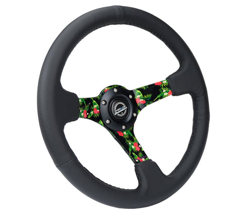 NRG 350MM DEEP DISH STEERING WHEEL LEATHER SOLID SPOKE