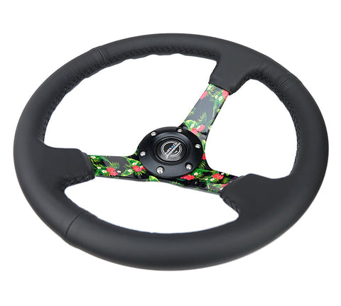 NRG 350MM DEEP DISH STEERING WHEEL LEATHER SOLID SPOKE