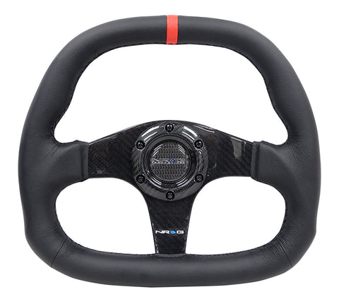 NRG CARBON FIBER STEERING WHEEL FLAT BOTTOM WRAPPED LEATHER