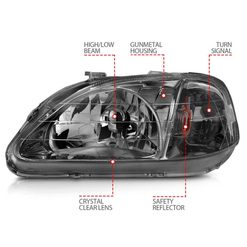 1999-2000 Honda Civic Headlights Gun-Metal Gray (CTR Style)